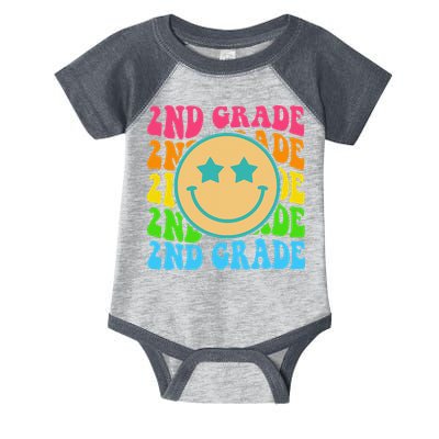 2nd Grade Teachers Back To School Retro Face Happy First Day Infant Baby Jersey Bodysuit