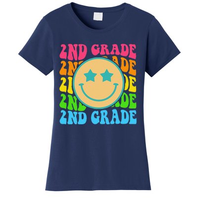 2nd Grade Teachers Back To School Retro Face Happy First Day Women's T-Shirt