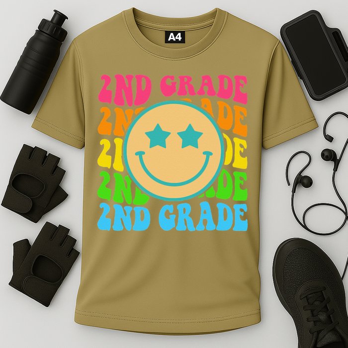 2nd Grade Teachers Back To School Retro Face Happy First Day Cooling Performance Crew T-Shirt