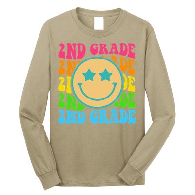 2nd Grade Teachers Back To School Retro Face Happy First Day Long Sleeve Shirt