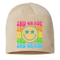 2nd Grade Teachers Back To School Retro Face Happy First Day Sustainable Beanie