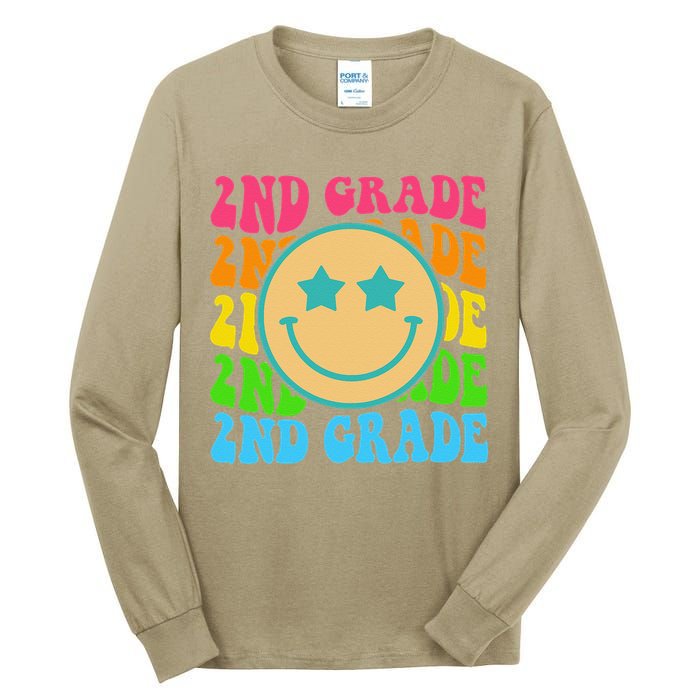 2nd Grade Teachers Back To School Retro Face Happy First Day Tall Long Sleeve T-Shirt