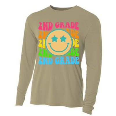 2nd Grade Teachers Back To School Retro Face Happy First Day Cooling Performance Long Sleeve Crew