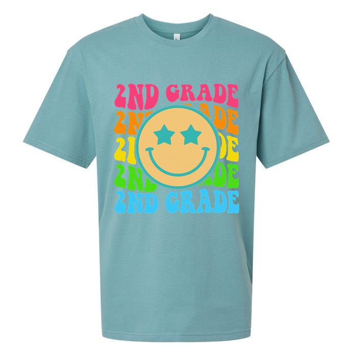 2nd Grade Teachers Back To School Retro Face Happy First Day Sueded Cloud Jersey T-Shirt