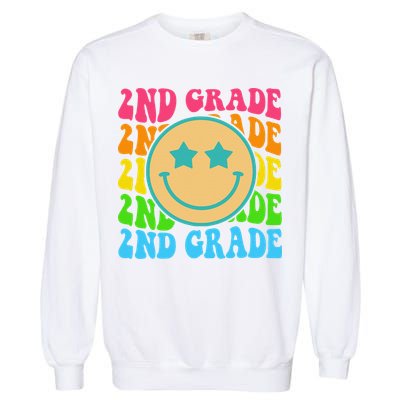 2nd Grade Teachers Back To School Retro Face Happy First Day Garment-Dyed Sweatshirt