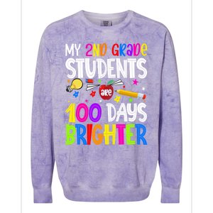 2nd Grade Teacher 100 Days Brighter 100th Day Of School Gift Colorblast Crewneck Sweatshirt