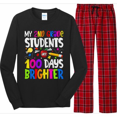 2nd Grade Teacher 100 Days Brighter 100th Day Of School Gift Long Sleeve Pajama Set