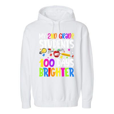 2nd Grade Teacher 100 Days Brighter 100th Day Of School Gift Garment-Dyed Fleece Hoodie