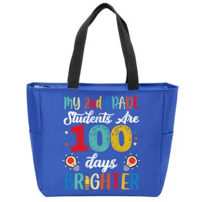 2nd Grade Teacher 100 Days Brighter 100th Day Of School Gift Zip Tote Bag