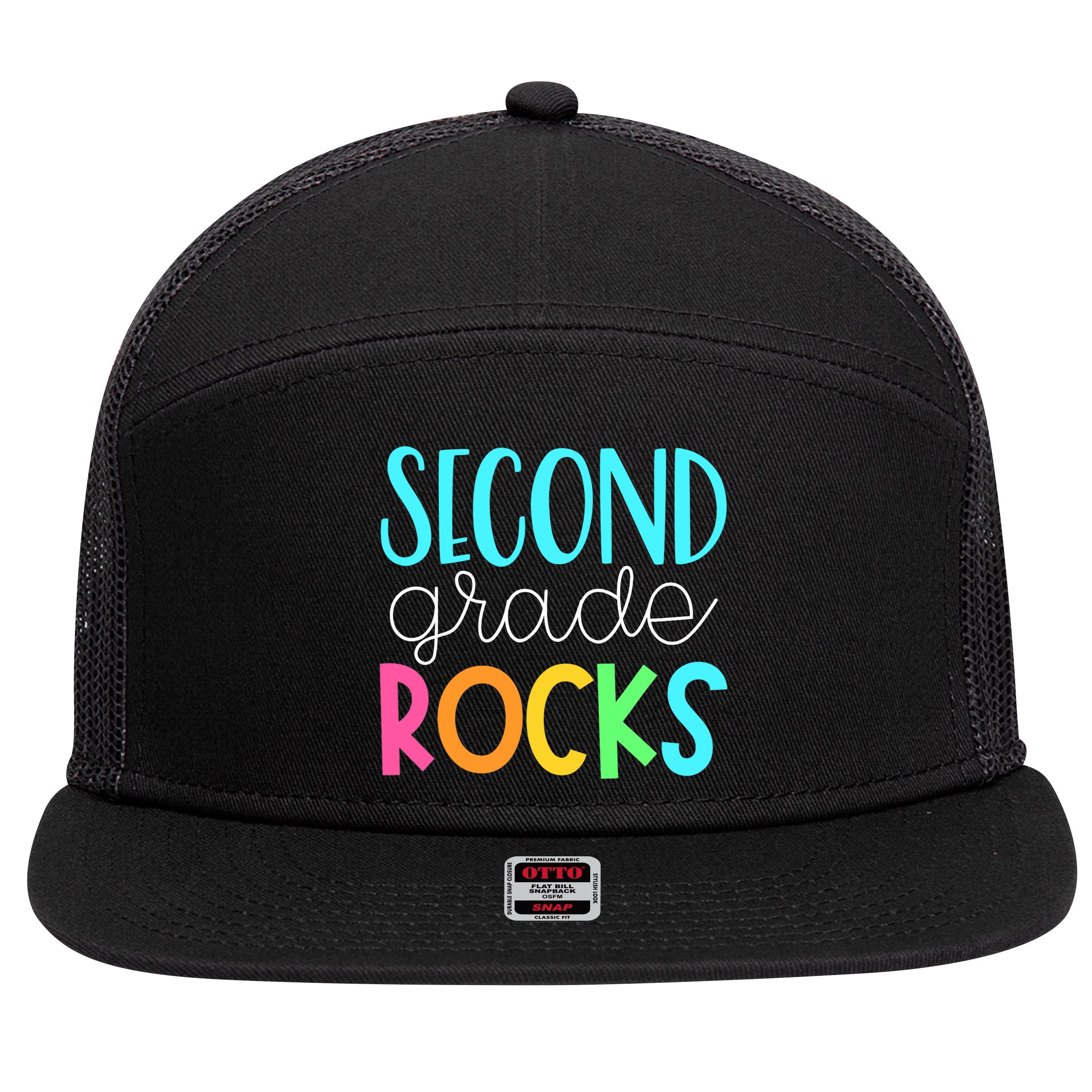 2nd grade teacher, second grade rocks 7 Panel Mesh Trucker Snapback Hat