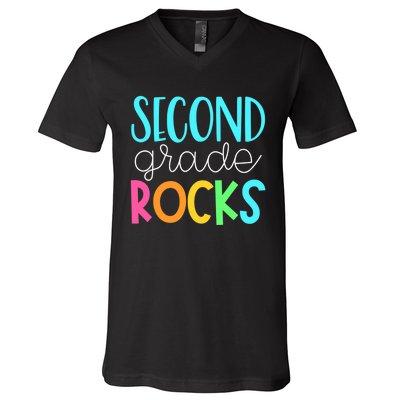 2nd grade teacher, second grade rocks V-Neck T-Shirt