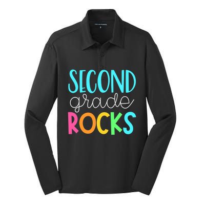 2nd grade teacher, second grade rocks Silk Touch Performance Long Sleeve Polo