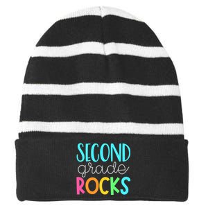 2nd grade teacher, second grade rocks Striped Beanie with Solid Band