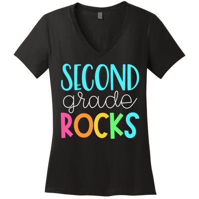 2nd grade teacher, second grade rocks Women's V-Neck T-Shirt