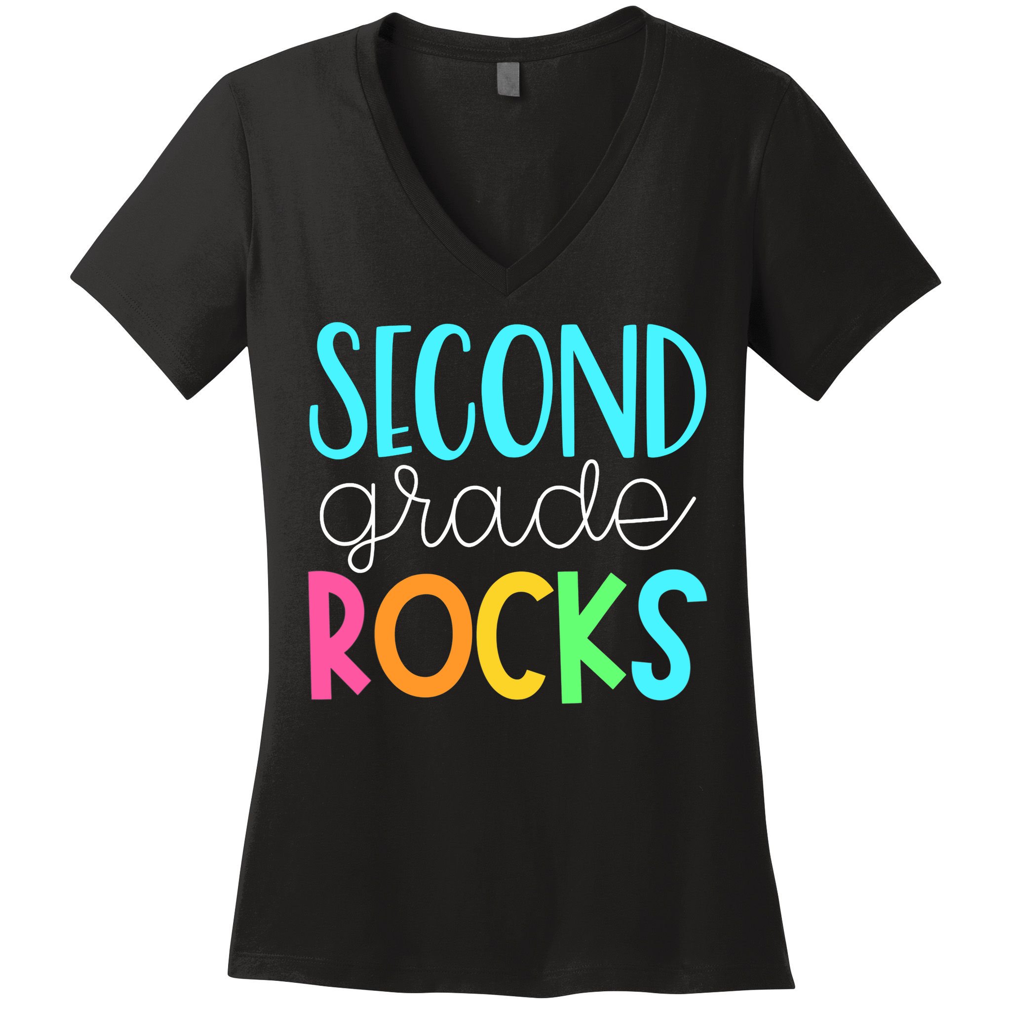 2nd grade teacher, second grade rocks Women's V-Neck T-Shirt