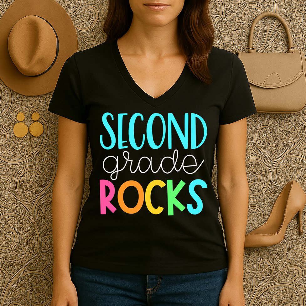 2nd grade teacher, second grade rocks Women's V-Neck T-Shirt