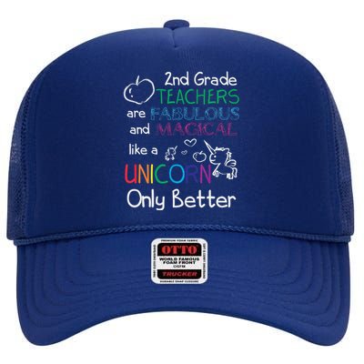 2nd Grade Teachers Fabulous Magical Unicorn School High Crown Mesh Back Trucker Hat