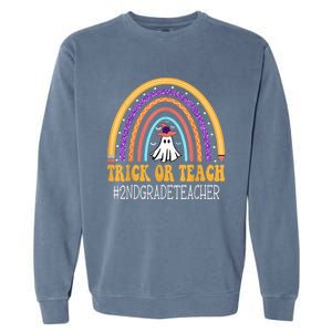 2nd Grade Teacher Rainbow Trick or teach Funny Halloween Garment-Dyed Sweatshirt