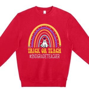 2nd Grade Teacher Rainbow Trick or teach Funny Halloween Premium Crewneck Sweatshirt