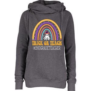 2nd Grade Teacher Rainbow Trick or teach Funny Halloween Womens Funnel Neck Pullover Hood