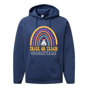 2nd Grade Teacher Rainbow Trick or teach Funny Halloween Performance Fleece Hoodie