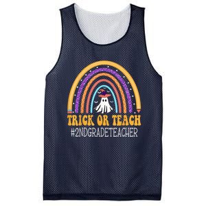 2nd Grade Teacher Rainbow Trick or teach Funny Halloween Mesh Reversible Basketball Jersey Tank