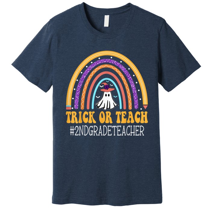 2nd Grade Teacher Rainbow Trick or teach Funny Halloween Premium T-Shirt