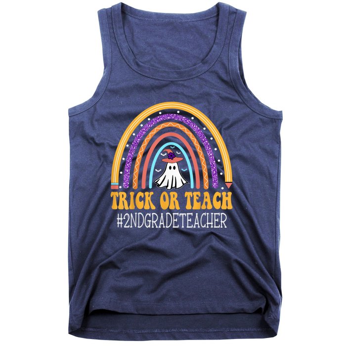 2nd Grade Teacher Rainbow Trick or teach Funny Halloween Tank Top