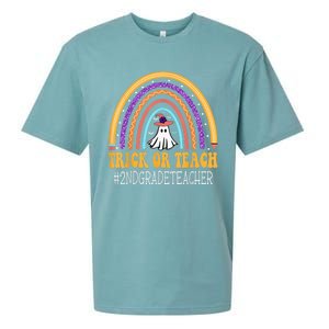 2nd Grade Teacher Rainbow Trick or teach Funny Halloween Sueded Cloud Jersey T-Shirt