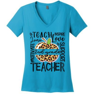 2Nd Grade Teacher Teach Motivate Second Grade Teacher Gift Women's V-Neck T-Shirt