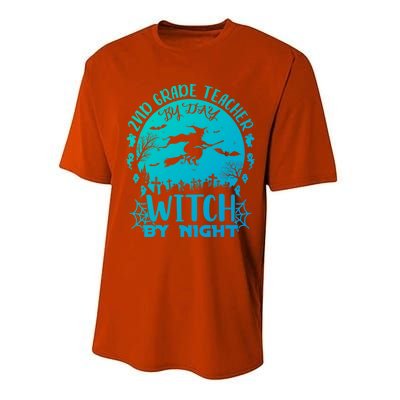 2Nd Grade Teacher By Day Witch By Night Funny Halloween Cool Gift Performance Sprint T-Shirt