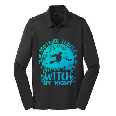 2Nd Grade Teacher By Day Witch By Night Funny Halloween Cool Gift Silk Touch Performance Long Sleeve Polo