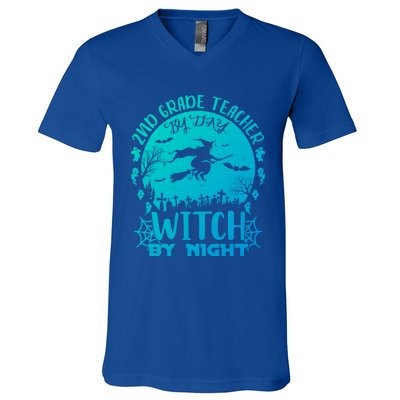 2Nd Grade Teacher By Day Witch By Night Funny Halloween Cool Gift V-Neck T-Shirt