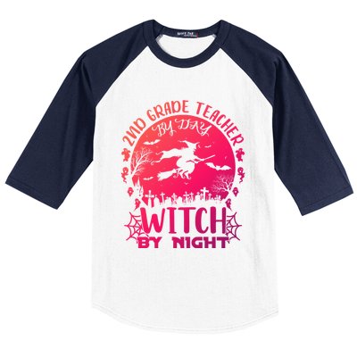 2Nd Grade Teacher By Day Witch By Night Funny Halloween Cool Gift Baseball Sleeve Shirt