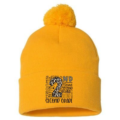 2nd Grade Typography Second Grade Teacher Back To School Pom Pom 12in Knit Beanie