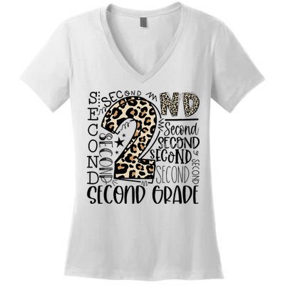 2nd Grade Typography Second Grade Teacher Back To School Women's V-Neck T-Shirt