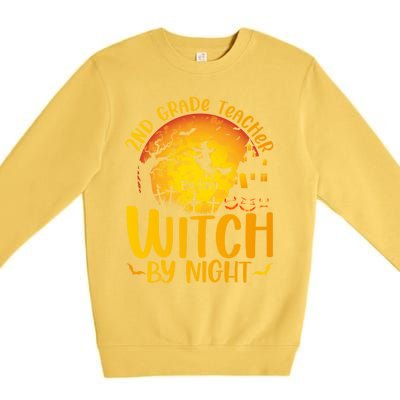 2Nd Grade Teacher By Day Witch By Night Teacher Halloween Funny Gift Premium Crewneck Sweatshirt