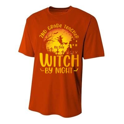 2Nd Grade Teacher By Day Witch By Night Teacher Halloween Funny Gift Performance Sprint T-Shirt