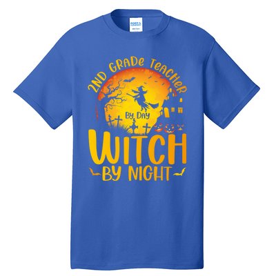 2Nd Grade Teacher By Day Witch By Night Teacher Halloween Funny Gift Tall T-Shirt