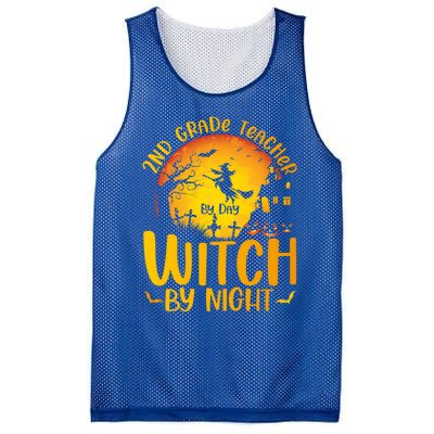 2Nd Grade Teacher By Day Witch By Night Teacher Halloween Funny Gift Mesh Reversible Basketball Jersey Tank