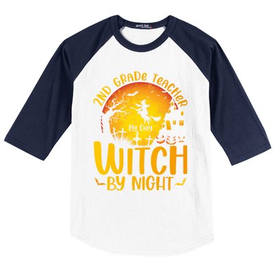 2Nd Grade Teacher By Day Witch By Night Teacher Halloween Funny Gift Baseball Sleeve Shirt