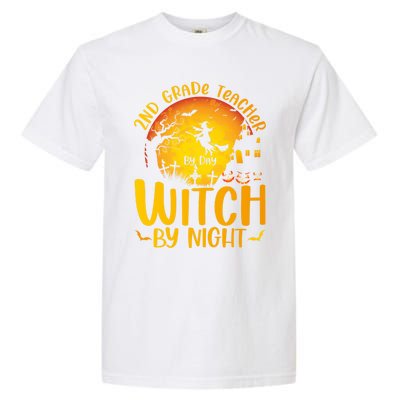 2Nd Grade Teacher By Day Witch By Night Teacher Halloween Funny Gift Garment-Dyed Heavyweight T-Shirt