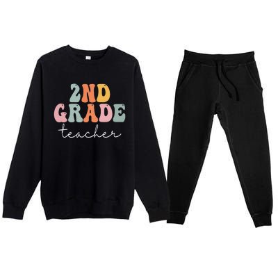 2nd Grade Teacher Retro Groovy Vintage First Day Of School Premium Crewneck Sweatsuit Set