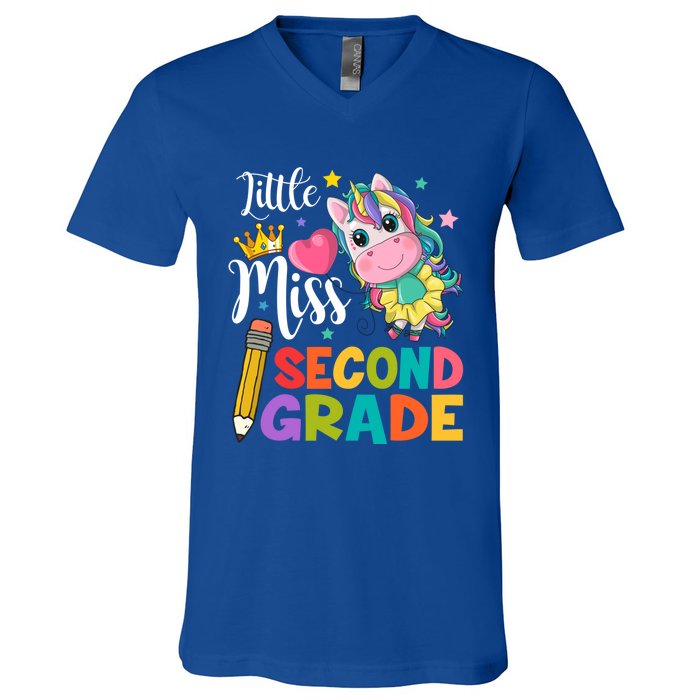 2Nd Grade Unicorn Student Teacher Little Miss Second Grade Meaningful Gift V-Neck T-Shirt