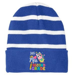 2Nd Grade Unicorn Student Teacher Little Miss Second Grade Meaningful Gift Striped Beanie with Solid Band