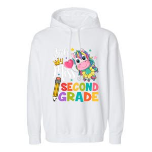 2Nd Grade Unicorn Student Teacher Little Miss Second Grade Meaningful Gift Garment-Dyed Fleece Hoodie