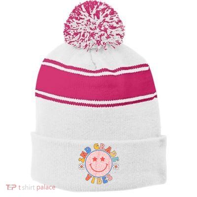 2nd Grade Vibes Back To School Funny Teacher Student Stripe Pom Pom Beanie