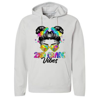 2nd Grade Vibes Messy Bun Second Grade Back To School Performance Fleece Hoodie