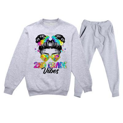 2nd Grade Vibes Messy Bun Second Grade Back To School Premium Crewneck Sweatsuit Set