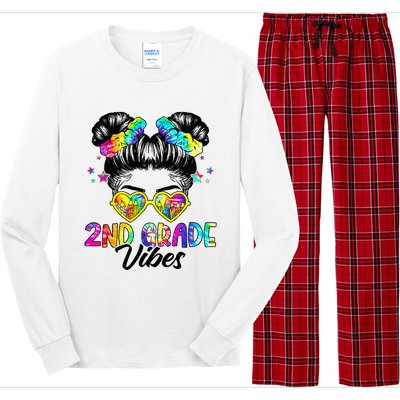 2nd Grade Vibes Messy Bun Second Grade Back To School Long Sleeve Pajama Set